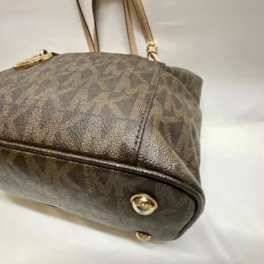 Michael Kors Signature Jet Set East West Top‎ Zip Tote Brown Khaki Saffiano EUC